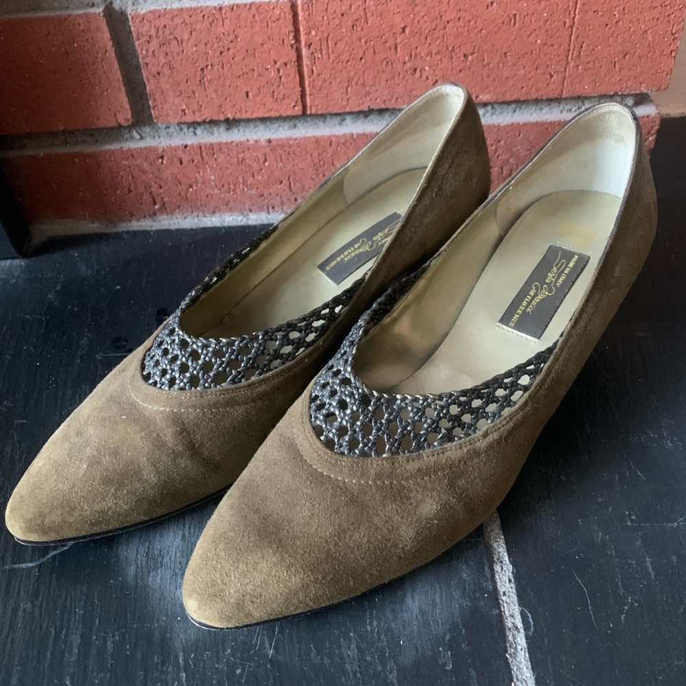 Vintage Sesto Meucci Italian Made Kitten Heels Size 10 Olive Drab